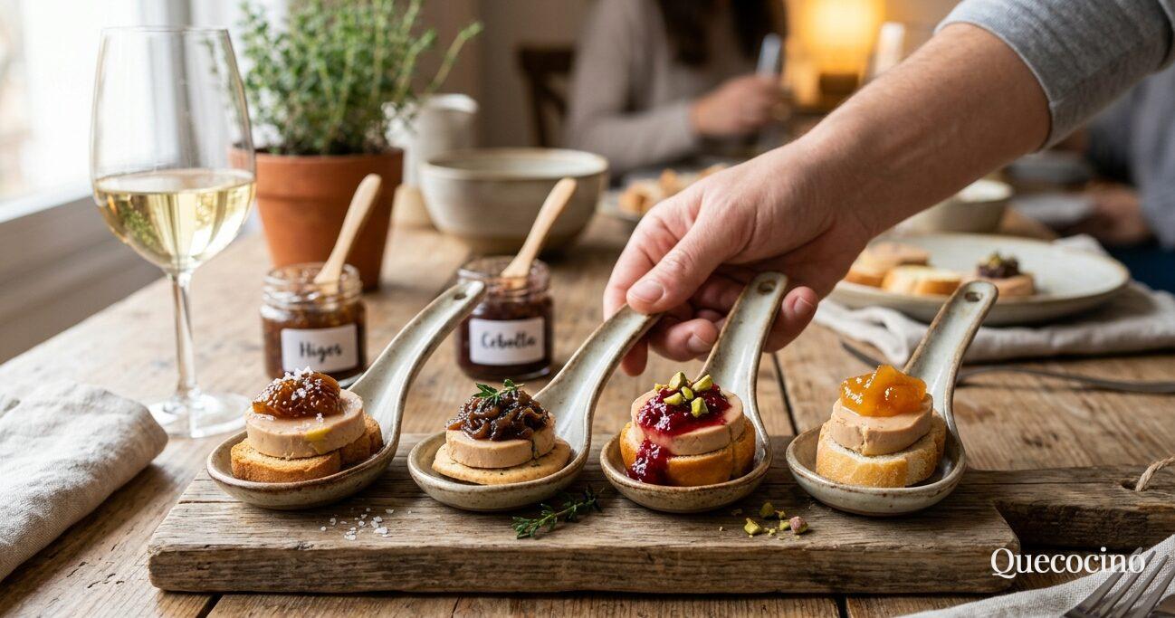 Cucharitas con confituras variadas y foie gras