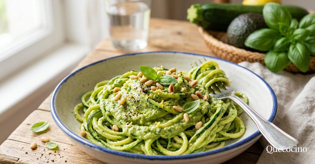 Espaguetis de calabacín con pesto de aguacate