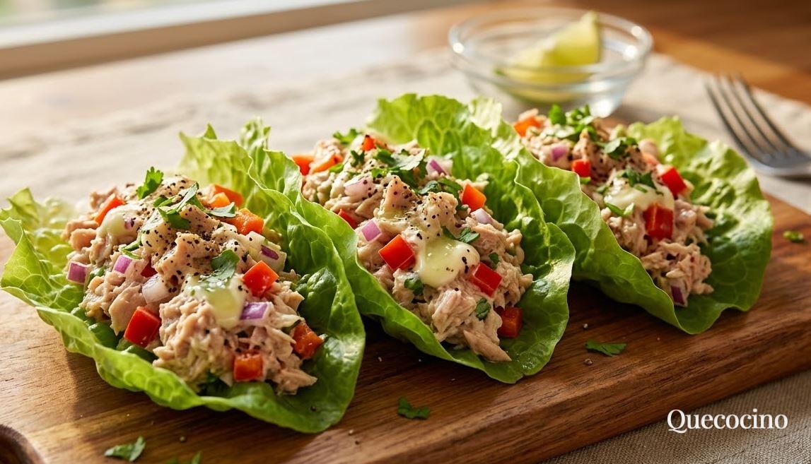 Tacos de lechuga con atún fresco