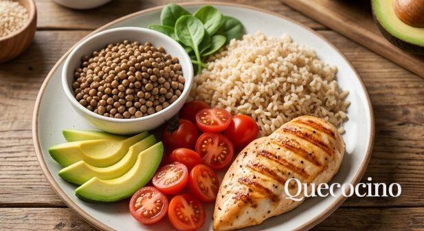 Plato saludable con pollo y vegetales